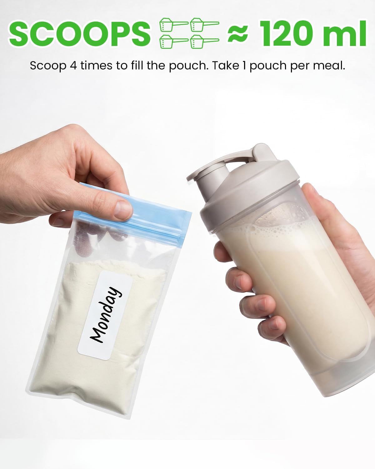 Lerine Protein Powder Travel Container Set, Reusable Protein Powder Container To Go, 21Pcs Single Dose Bags & 3Pcs Large Zip Bags, Portable Supplement Storage Containers with Funnel, Spoon