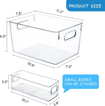 Clear Plastic Storage Bins-6 Pack Large Pantry Organizers and Storage Containers for Kitchen, Bathroom, Under-Sink, Office, Closet, Garage, Freezer and Snack