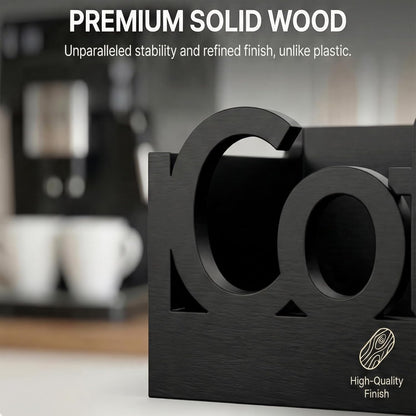 Coffee Bar Organizer for Countertop – Wooden Coffee Caddy with Compartments for Pods, Sugar Packets, and Accessories – Coffee Condiment Station Storage for Home and Office (Black)