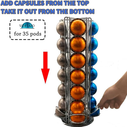 Miuly Coffee Capsule Holder For Nespresso Vertuoline, Coffee Capsule Stands Rotating Pod Rack holds 28 Nespresso Vertuo Pods, Black