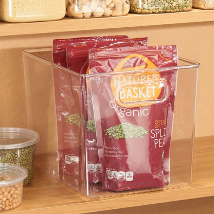 mDesign Plastic Modern Kitchen, Pantry Food Storage Container Bin w/ Handles - Cabinet, Fridge/Freezer, Countertop Organizer - Snacks/Drink/Appliances; Ligne Collection, Clear, 10x5x8 (Pack of 2)