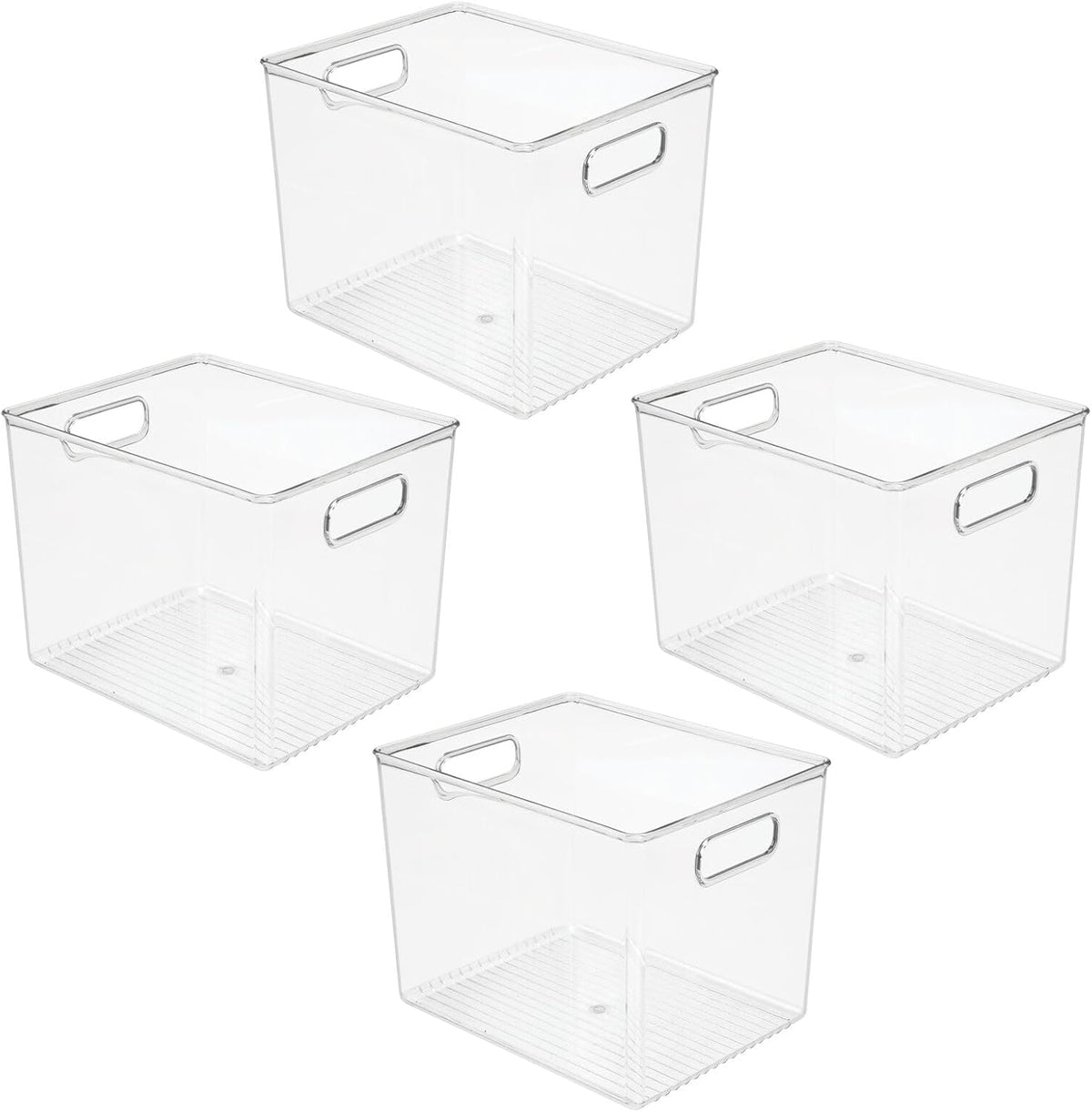 mDesign Plastic Deep Kitchen and Pantry Organizer Storage Bin with Handles for Cabinet, Fridge, Freezer - Food Storage Containers for Snacks, Yogurt Pouches or Fruit, Ligne Collection, 4 Pack, Clear