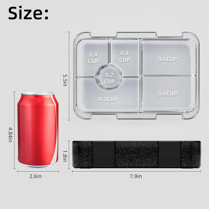 Bento Lunch Box for Kids, 6 Compartments BPA Free, Dishwasher Safe Back to School Snack Bento Lunch Containers Boxes, Ideal Portion Sizes for On-the-Go Meal, Ages 3+, School, Green Patterned