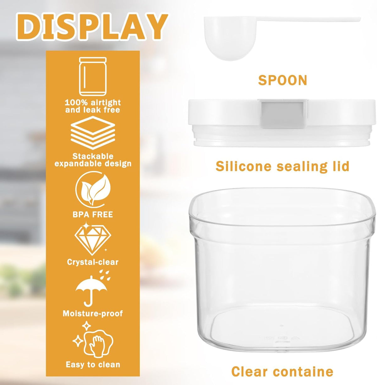FMOACEN 27 oz Protein Powder Container with Measuring Spoon Airtight Protein Container Moisture-Proof Food Storage Canister for Coffee Sugar Flour Cereal and Dry Foods, Stackable and Easy to Clean