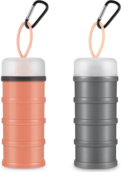 Baderke 2 Pcs Protein Powder Container with Funnels Stand, 4 Stackable Leakproof Protein Powder Dispenser, Portable Keychain Powder Container for Workout, Fitness, Travel(Gray, White)