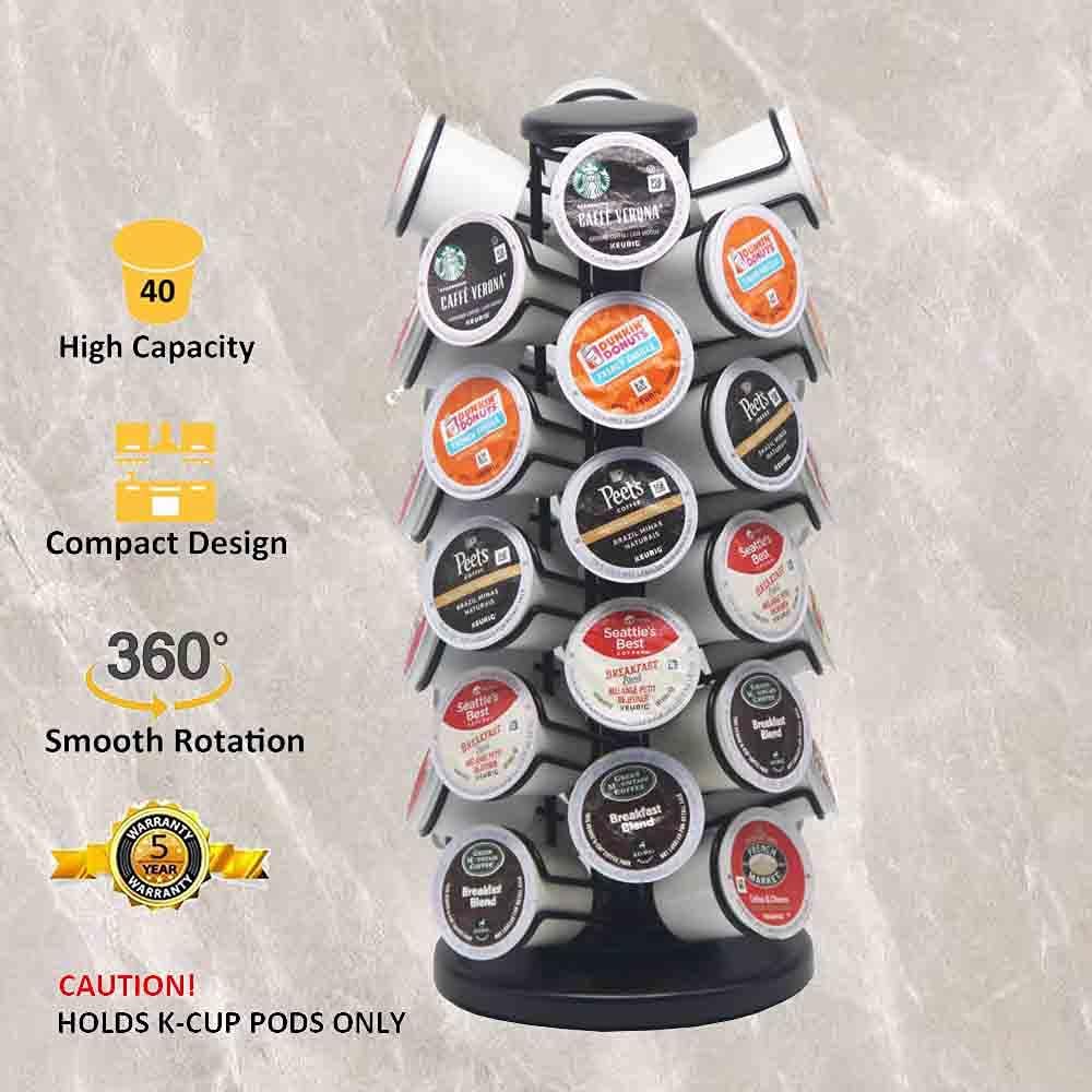 BLACKSMITH FAMILY 36 K Cup Pod Carousel Easy Assembly Design K Cup Holders,K Cup Holder, K Cups Holder,K Cup Carousel, 4-Tier Coffee Pods Holder Storage Organizer Stand,Glossy Black