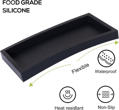 Small Silicone Bathroom Vanity Tray Rectangle Soap and Sponge Holder Kitchen Sink Organizer for Scrubber, Lotion Bottles, Perfume, Jewelry, Candle, Key Trinket Ring, Black