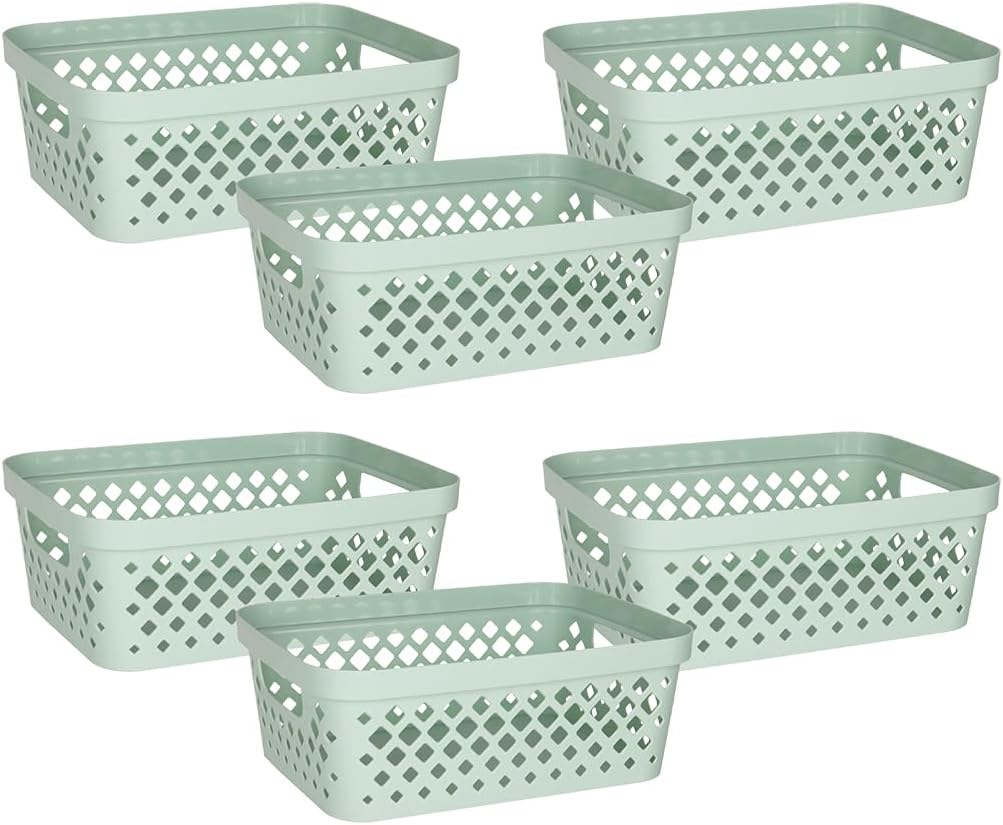 Glad Plastic Baskets for Organizing, Set of 6 | Pantry Storage for Under Counter, Linen Closet, and Bathroom | Nesting Shelf Bins with Handles, 1 Gallon, Grey