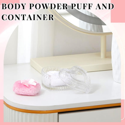 Tioncy 3 Pcs Large Body Powder Puff and Container Valentine's Day gift Powder Container with Puff Crystal Case Soft Washable Reusable Velour Face Body Glitter Wet Dry Makeup (Classic,Clear)