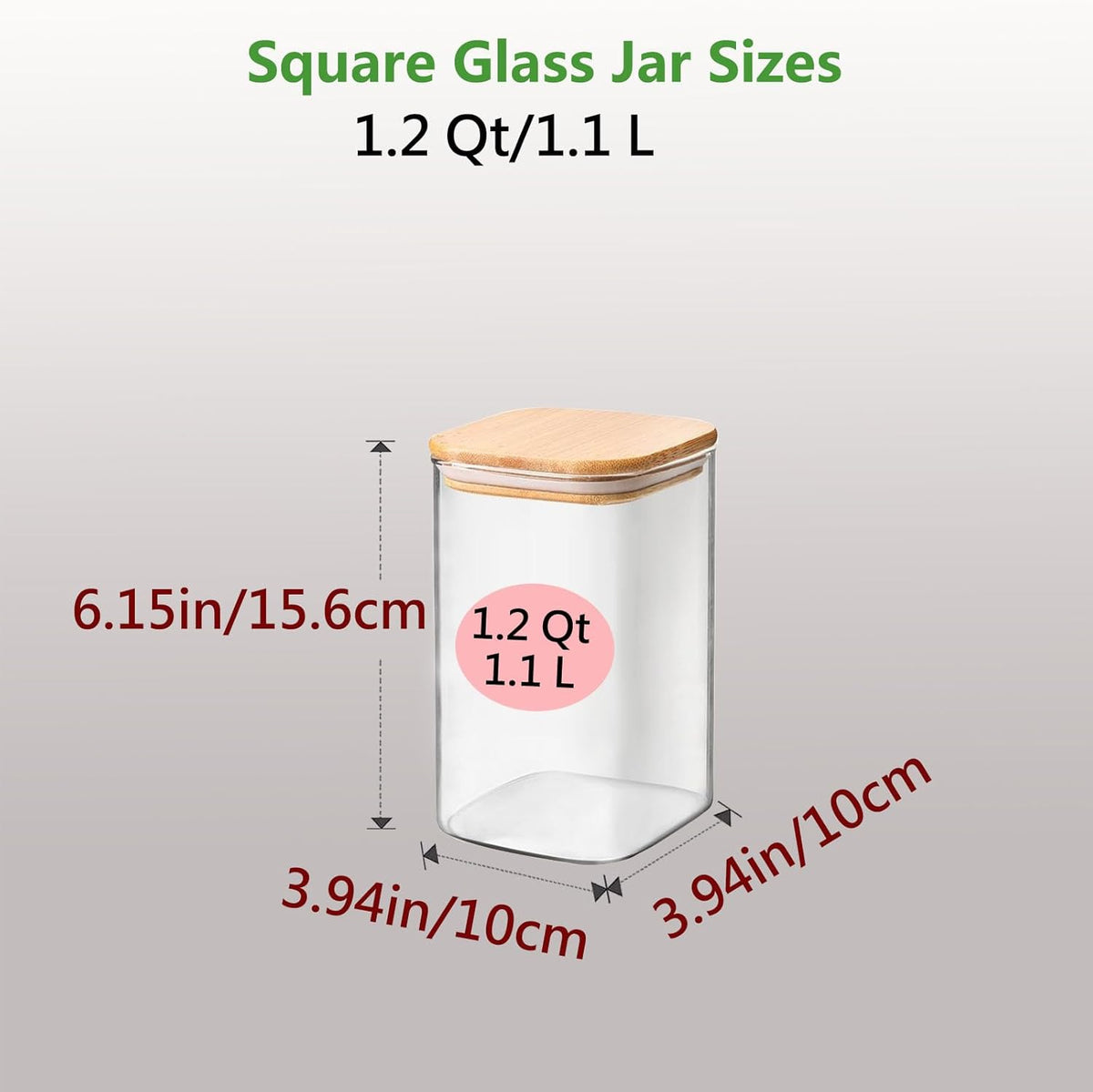 2.2 Qt Square Glass Storage Containers with Lids, Clear Food Storage Container Jar with Sealing Bamboo Lid Storage Containers for Pasta, Oats, Coffee, Flour, Sugar (Square -3Pack)