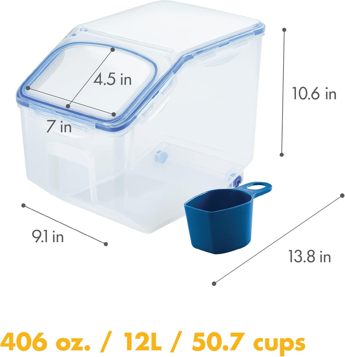 LOCK & LOCK Easy Essentials Food lids (flip-top) / Pantry Storage/Airtight containers, BPA Free, top-16.5 Cup-for Cereal, Clear
