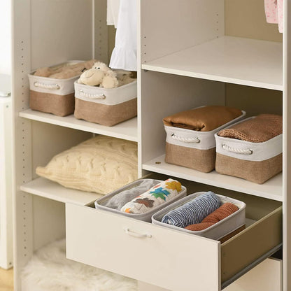 Fabric Storage Bins 12x8x5 inch [6-Pack] with Rope Handles - Decorative Baskets for Organizing