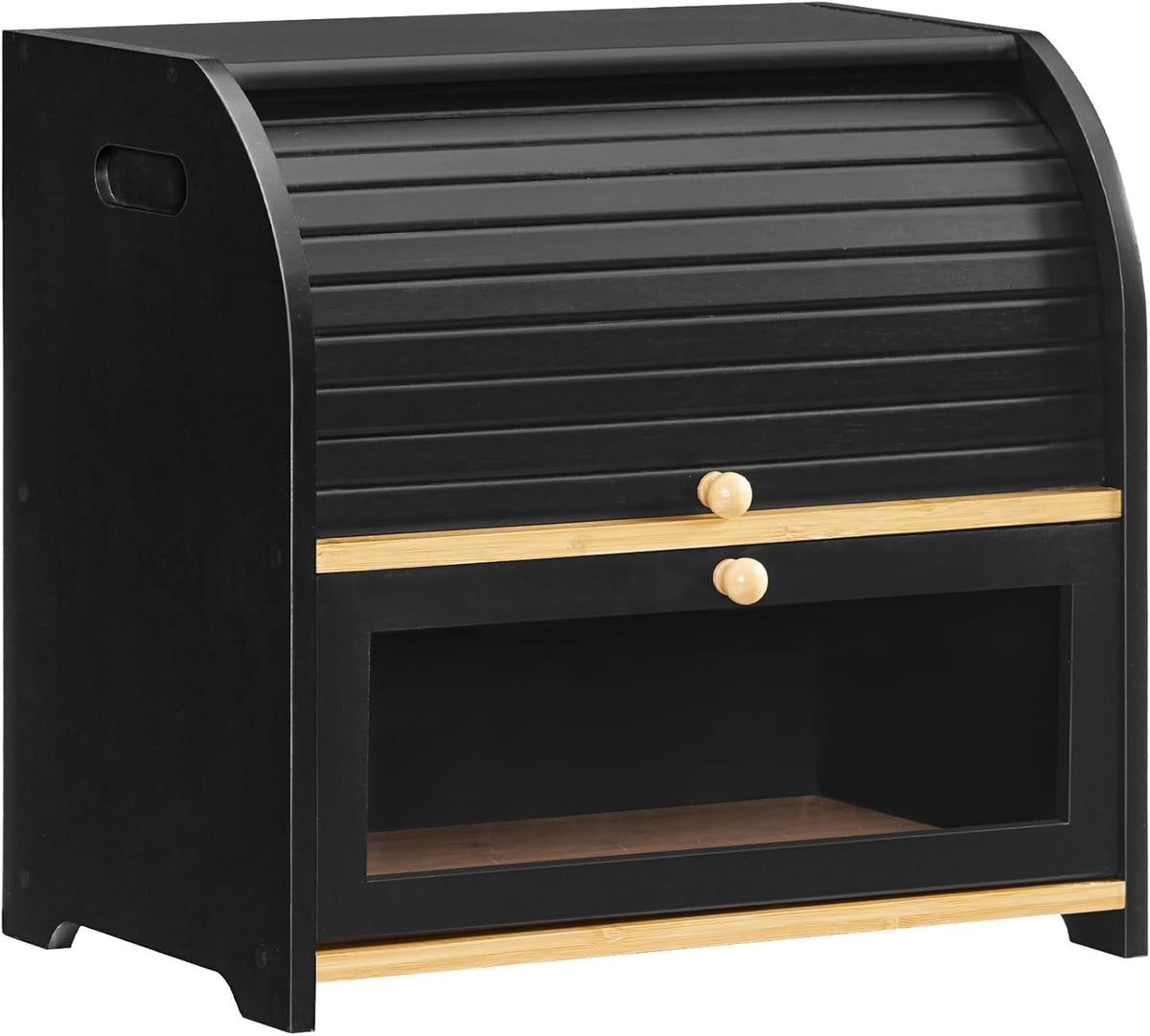 HOOBRO Bread Box, Bamboo Bread Box for Kitchen Countertop, 2 Tier Roll-Top Bread Bin, Food Storage Box, Large Capacity Keeper, Wooden Storage Cabinet, for Kitchen, Dining Room, Natural YL13MB01
