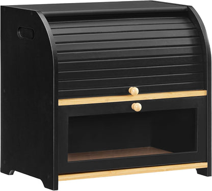 HOOBRO Bread Box, Bamboo Bread Box for Kitchen Countertop, 2 Tier Roll-Top Bread Bin, Food Storage Box, Large Capacity Keeper, Wooden Storage Cabinet, for Kitchen, Dining Room, Natural YL13MB01
