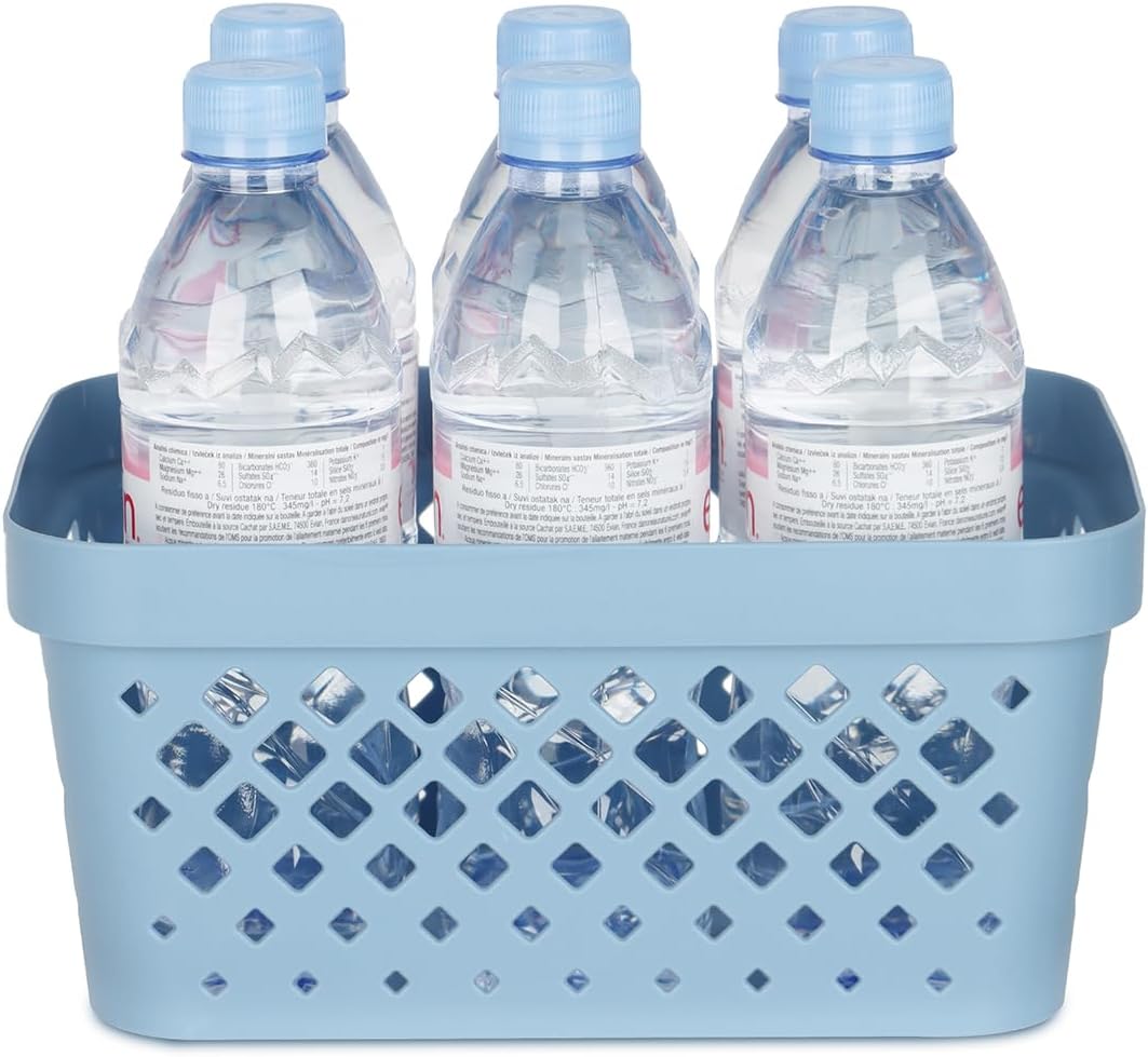 Glad Plastic Baskets for Organizing, Set of 6 | Pantry Storage for Under Counter, Linen Closet, and Bathroom | Nesting Shelf Bins with Handles, 1 Gallon, Grey