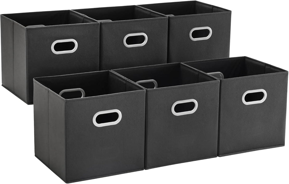 MAX Houser Fabric Storage Bins Cubes Baskets Containers with Dual Plastic Handles for Home Closet Bedroom Drawers Organizers, Flodable, Blue, Set of 4