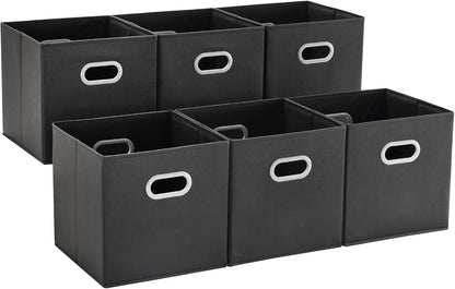 MAX Houser Fabric Storage Bins Cubes Baskets Containers with Dual Plastic Handles for Home Closet Bedroom Drawers Organizers, Flodable, Blue, Set of 4