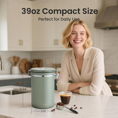 Veken Coffee Canister, 39OZ Large, Mothers Day Gifts For Women, Airtight Stainless Steel Food Storage Container for 2.2lbs Coffee Beans, Ground, Sugar, Tea, Flour, Cereal,Kitchen Bar Accessories,Cream