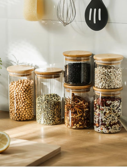SHOWIN Glass Food Storage Jars Square 37oz, 4 Pack Glass Jars With Bamboo Lids, Kitchen Storage Containers For Spice, Candy, Cookie, Storage For Pantry Organizers