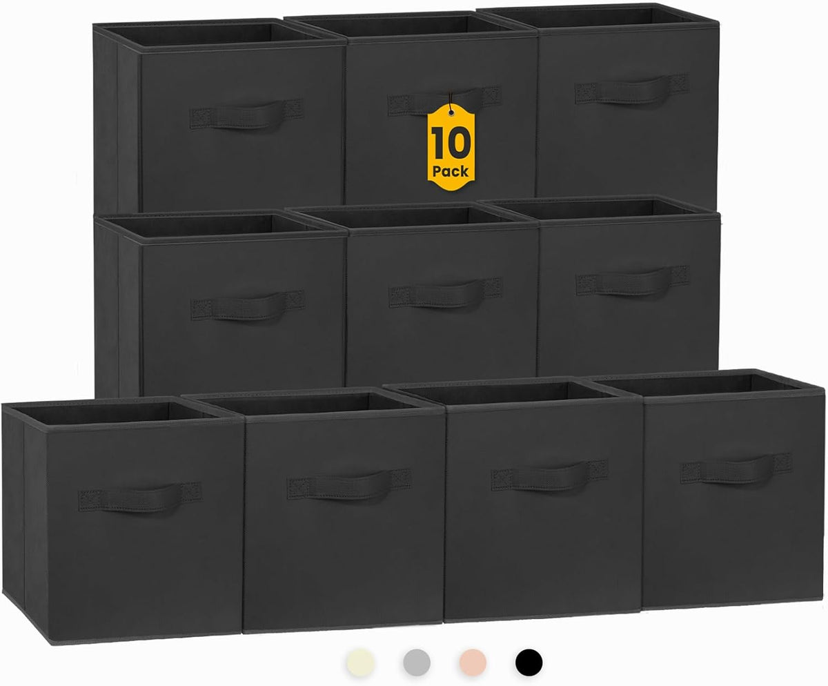 Criusia Large Storage Cubes, 13x13 Cube Storage Bins (Set of 10), Fabric Collapsible Storage Bins with Dual Handles, Foldable Cube Baskets for Shelf, Closet Organizers and Storage Box (Grey)
