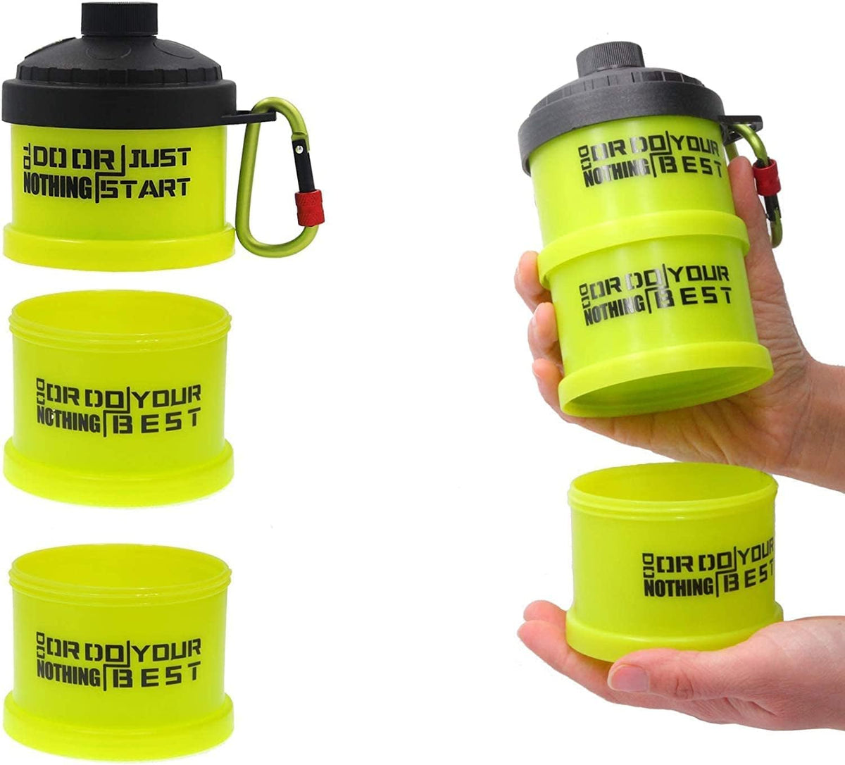 Protein Powder Stackable Container,with Carabiner&Carrying Lanyard,Twist Lock Supplement Storage,Portable Protein Powder Container To Go for Pre/Post Workout,Fitness,Travel,Gym