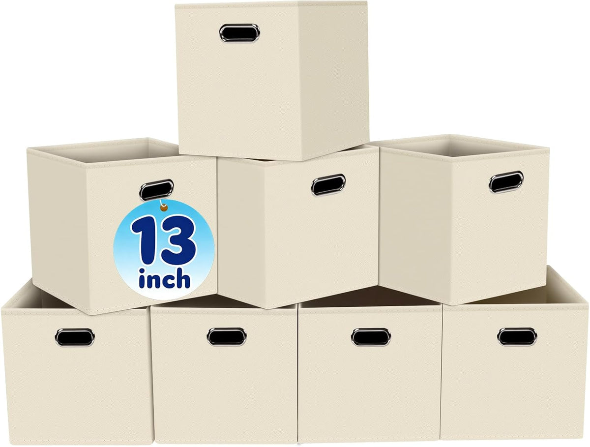 Black Fabric Cubby Storage Bins，13x13x13 Inches ，Cube Organizer Bin Foldable Storage Boxes with Dual Handles Fabric Organizer Box and collapsible Storage basket，Set of 3 ，Black