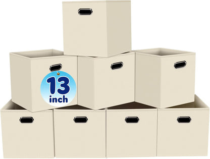 Black Fabric Cubby Storage Bins，13x13x13 Inches ，Cube Organizer Bin Foldable Storage Boxes with Dual Handles Fabric Organizer Box and collapsible Storage basket，Set of 3 ，Black