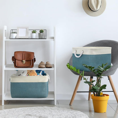 Fabric Storage Bins 12x8x5 inch [6-Pack] with Rope Handles - Decorative Baskets for Organizing