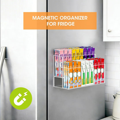 AIEVE Magnetic Drink Packet Organizer, 2-Tier Fridge Organizer Cabinet Door Holder, Acrylic Water Packet Holder for Kitchen Fridge Organizers and Storage (Magnetic & Adhesive)