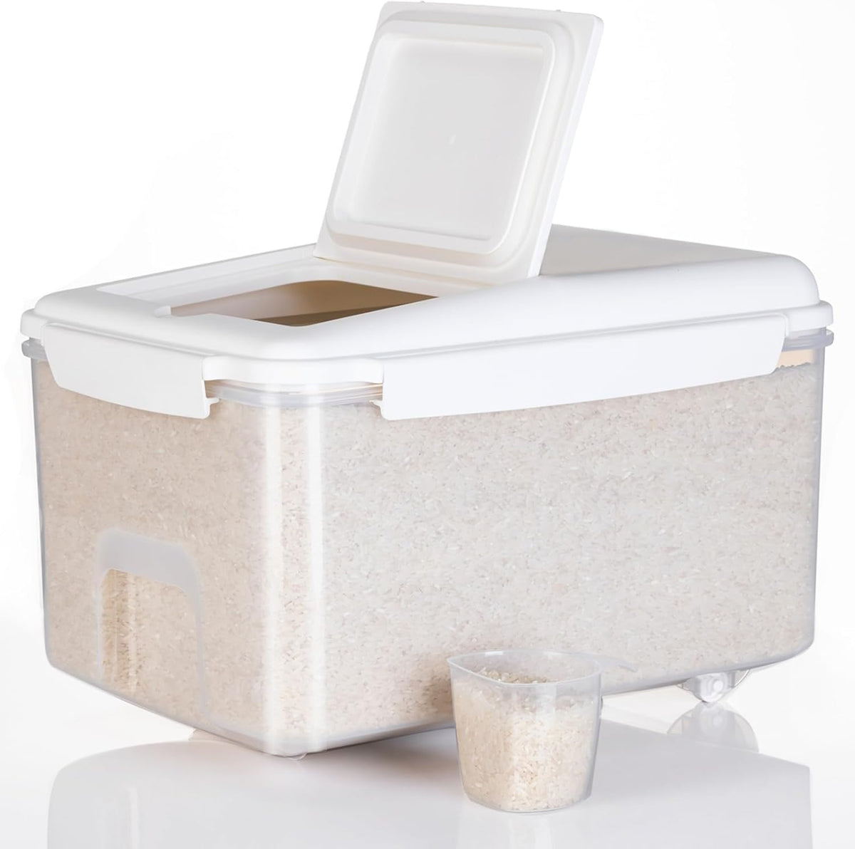 LivLab Mker Rice Storage Container -10Lbs/1.3Gal/6KG Rice Container Airtight Grain Dispenser Kitchen Pantry Organizer with Measuring Cup, BPA-Free, Clear Design for Dry Food