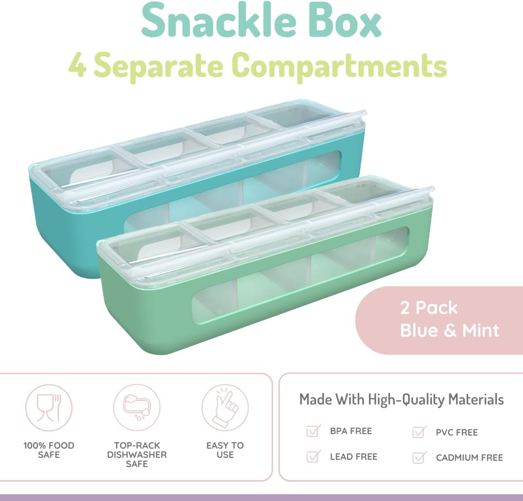 melii Snackle Box | 4 Compartment Snack Container with Individual Lids, BPA-Free Food Storage for Travel, School & On-the-Go Snacks, Kids & Family Organizer (Berry)