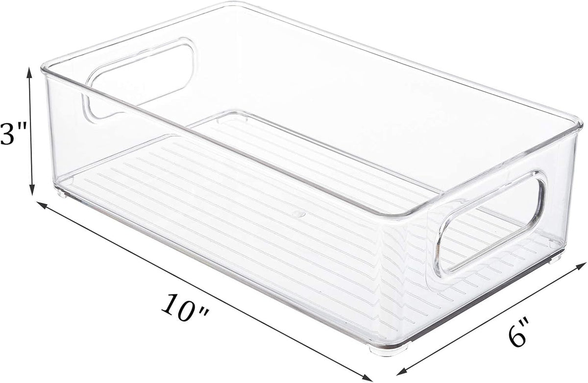 Kingrol 6 Pack Plastic Storage Bins for Pantry, Refrigerator, Countertop, Cabinet Organization, Stackable Food Storage Organizer with Handles, BPA Free, 10 x 6 x 3 Inch