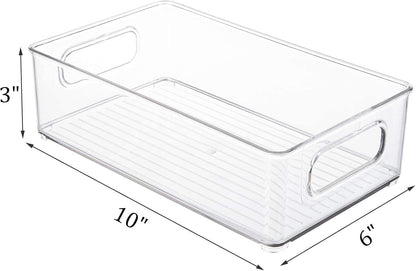 Kingrol 6 Pack Plastic Storage Bins for Pantry, Refrigerator, Countertop, Cabinet Organization, Stackable Food Storage Organizer with Handles, BPA Free, 10 x 6 x 3 Inch