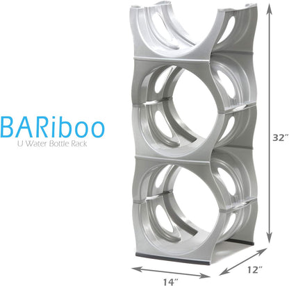 Bariboo Stackable Water Bottle Storage Rack Best Water Jugs 5 Gallon Organizer. Jug Holder for Kitchen, Cabinet and Office Organizing. Reinforced Polypropylene (Silver, 4 No Shelf)
