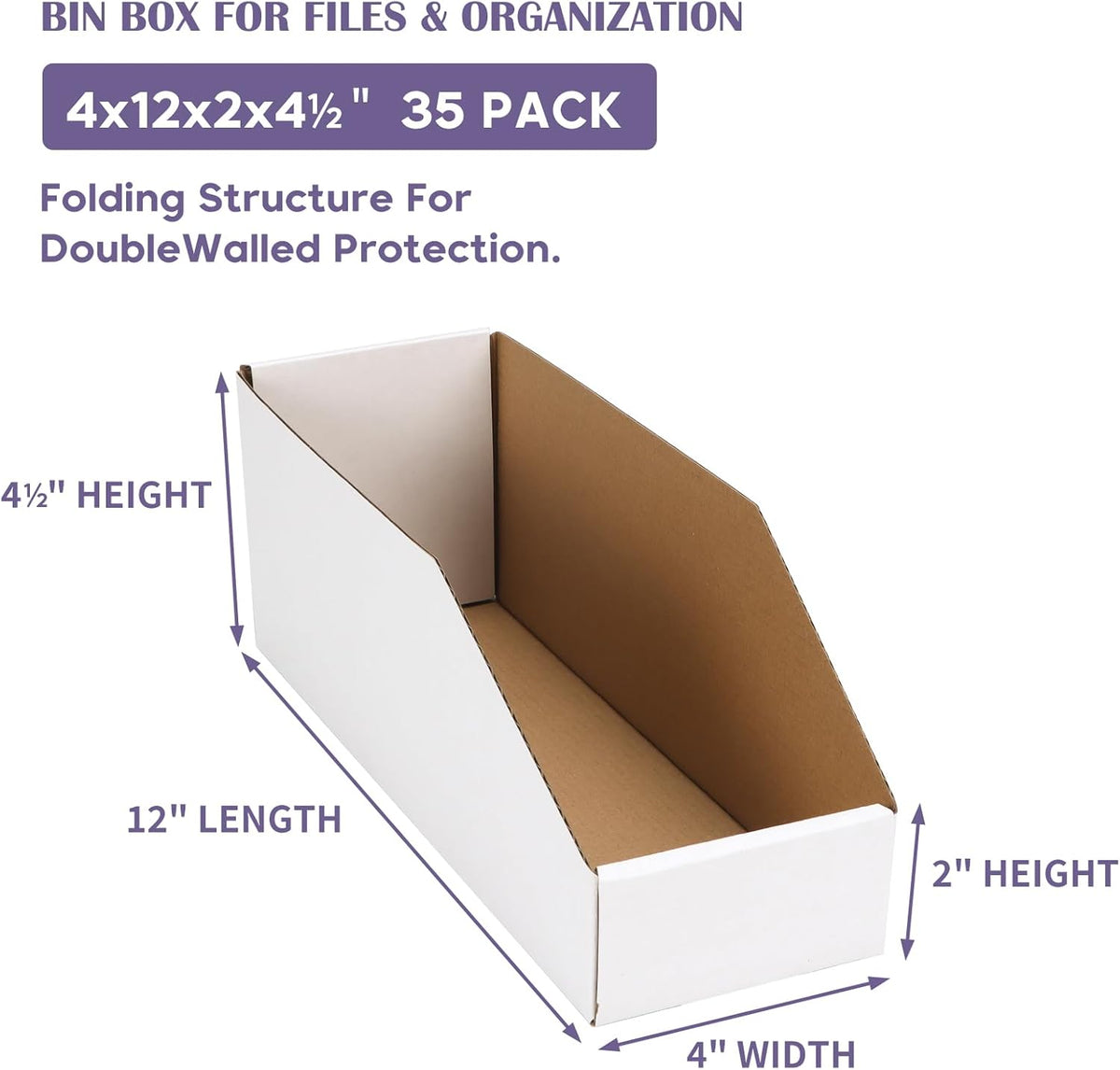 EXYGLO Cardboard Boxes, Pack of 35 Corrugated Storage Bins 12x6x4.5 inch Pantry Organizer Bins for Shelves Garage Office Organization