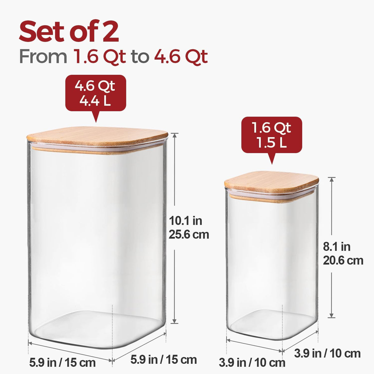 1Qt Airtight Glass Canisters with Bamboo Lid, Square Pantry Storage Containers for Coffee, Cookie, Candy, Snack, Nuts, Dry Goods - Kitchen & Pantry Organizers and Storage Containers