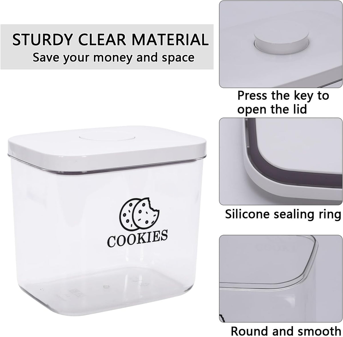 Cookie Jar with Airtight Lid,Bread Box for Kitchen Countertop,Time Recording Bread Storage Container, BPA-Free Plastic Containers for Cookies, Homemade Bread, Toast, Bagel, Donut