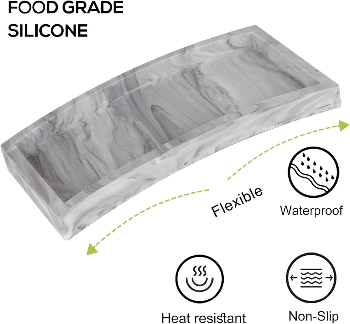 Small Silicone Bathroom Vanity Tray Rectangle Soap and Sponge Holder Kitchen Sink Organizer for Scrubber, Lotion Bottles, Perfume, Jewelry, Candle, Key Trinket Ring, Black
