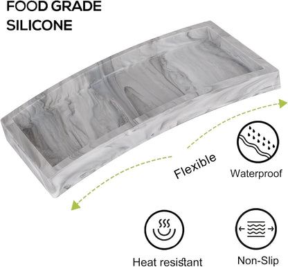 Small Silicone Bathroom Vanity Tray Rectangle Soap and Sponge Holder Kitchen Sink Organizer for Scrubber, Lotion Bottles, Perfume, Jewelry, Candle, Key Trinket Ring, Black