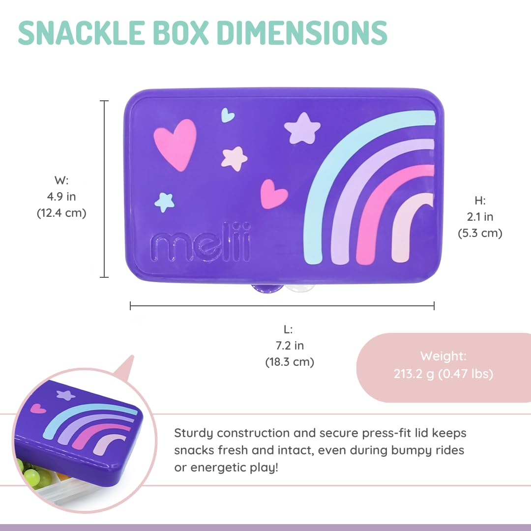 melii Snackle Box | 6-Compartment Divided Snack Container, BPA-Free Food Storage with Removable Dividers for School, Travel & On-the-Go Snacking Purple Cat