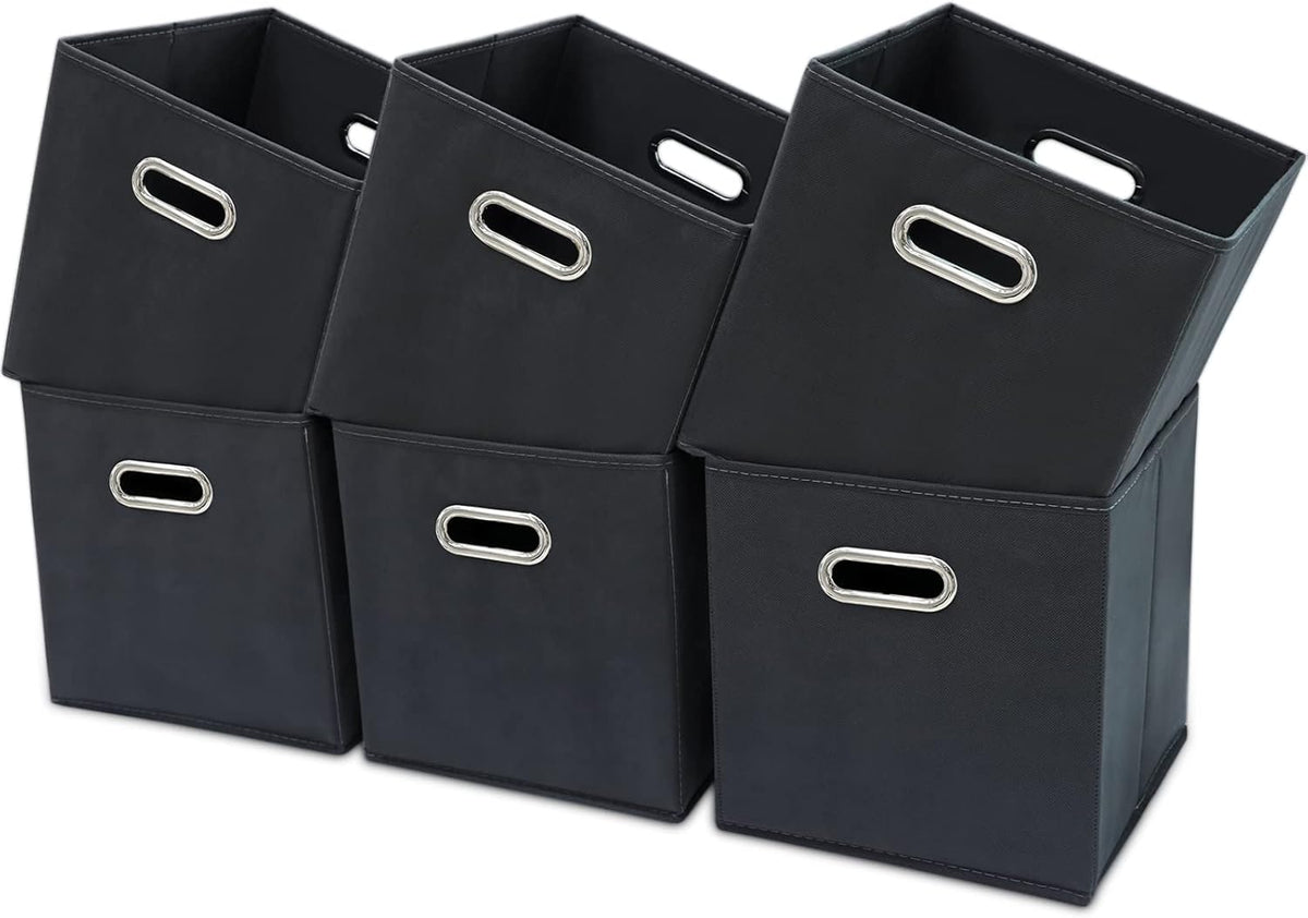 Black Fabric Cubby Storage Bins，13x13x13 Inches ，Cube Organizer Bin Foldable Storage Boxes with Dual Handles Fabric Organizer Box and collapsible Storage basket，Set of 3 ，Black