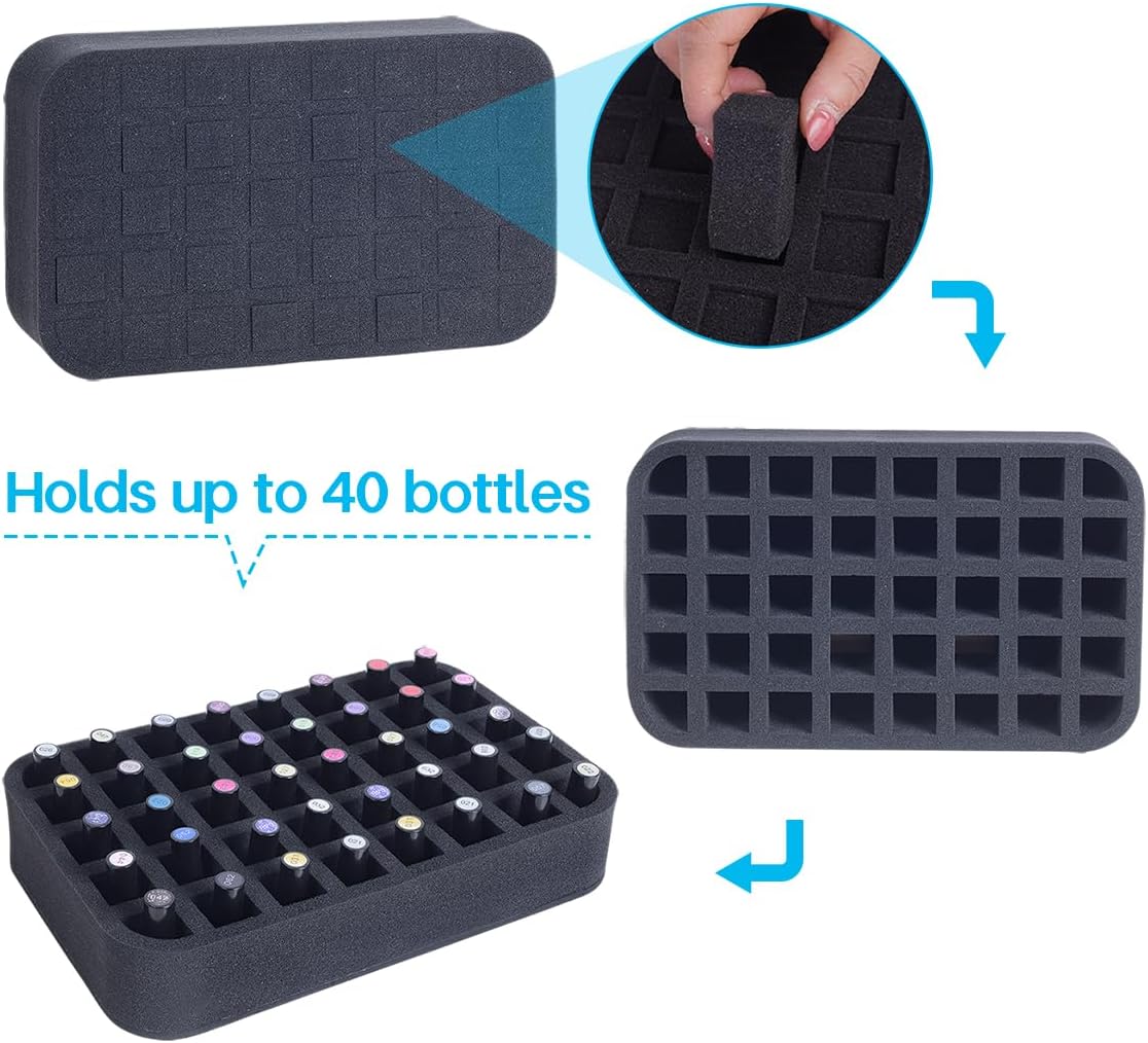 2 Pack Nail Polish Organizer Holder Foam Pad with Slots for Storage 60 Bottles (15ml/0.5fl.oz) Nail Polish or Essential Oil Tray for Drawers Black