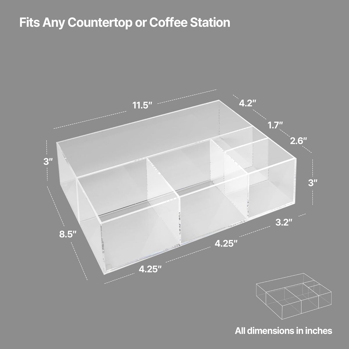 Coffee Bar Organizer for Countertop – Wooden Coffee Caddy with Compartments for Pods, Sugar Packets, and Accessories – Coffee Condiment Station Storage for Home and Office (Black)