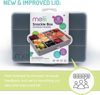 melii Snackle Box |12-Compartment Snack Container with Removable Dividers, BPA-Free Food Storage for Travel, School & On-the-Go Snacks, Kids & Family Organizer (Grey)