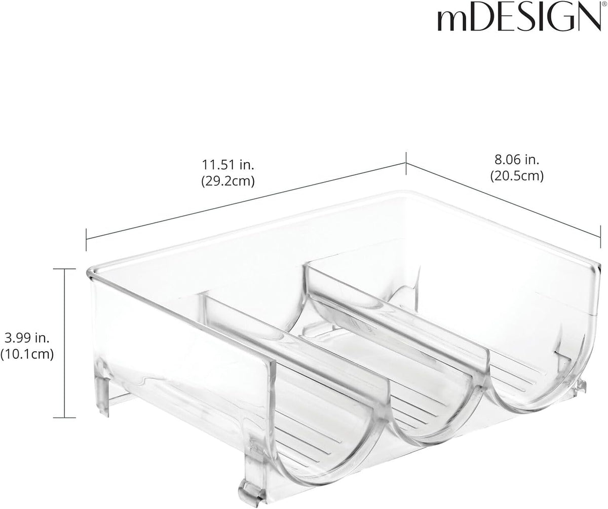 mDesign Plastic Free-Standing Stackable 3 Bottle Storage Holder Rack - Water, Wine, and Drink Organizer Shelf for Kitchen Countertop, Cabinet, Pantry, Fridge, Freezer, 4 Pack - Clear