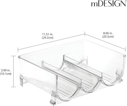 mDesign Plastic Free-Standing Stackable 3 Bottle Storage Holder Rack - Water, Wine, and Drink Organizer Shelf for Kitchen Countertop, Cabinet, Pantry, Fridge, Freezer, 4 Pack - Clear