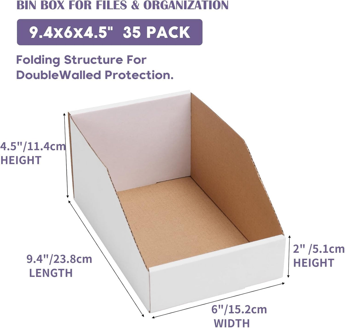 EXYGLO Cardboard Boxes, Pack of 35 Corrugated Storage Bins 12x6x4.5 inch Pantry Organizer Bins for Shelves Garage Office Organization
