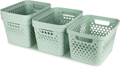 Glad Plastic Baskets for Organizing, Set of 6 | Pantry Storage for Under Counter, Linen Closet, and Bathroom | Nesting Shelf Bins with Handles, 1 Gallon, Grey