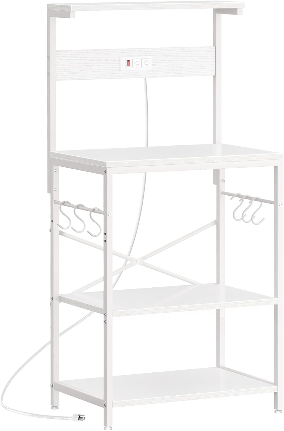 SUPERJARE Kitchen Bakers Rack with Power Outlet, Coffee Bar Table 4 Tiers, Kitchen Microwave Stand with 6 S-shaped Hooks, Storage Shelf Rack for Spices, Pots and Pans - Rustic Brown