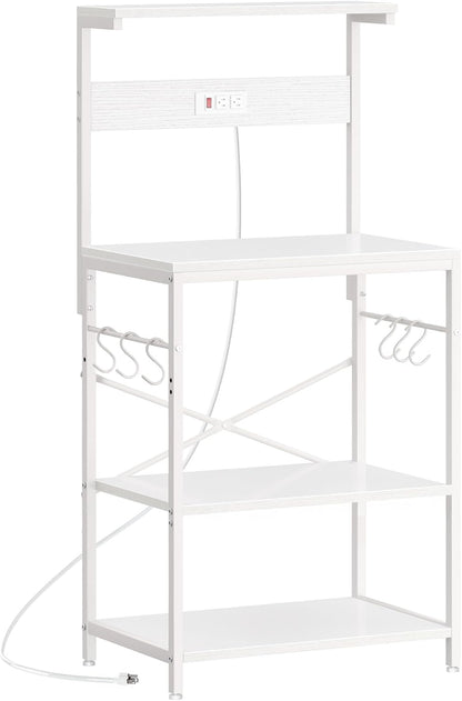 SUPERJARE Kitchen Bakers Rack with Power Outlet, Coffee Bar Table 4 Tiers, Kitchen Microwave Stand with 6 S-shaped Hooks, Storage Shelf Rack for Spices, Pots and Pans - Rustic Brown